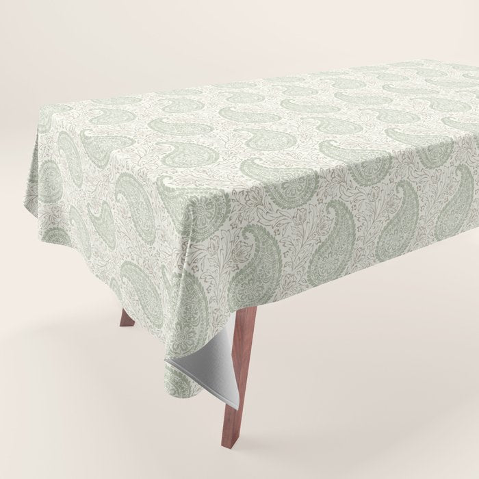 Block Print Paisley - sage and light taupe Tablecloth Gallery Image 1
