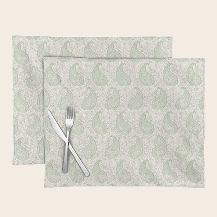 Block Print Paisley - sage and light taupe Placemat Gallery Image 1