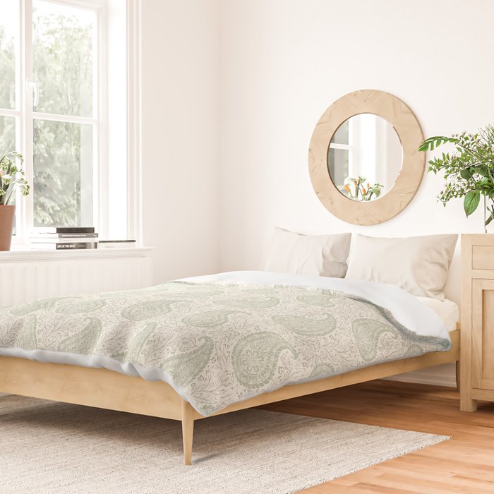 Block Print Paisley - sage and light taupe Duvet Cover Gallery Image 2