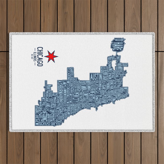 Chicago Neighborhood Map Outdoor Rug Gallery Image 1