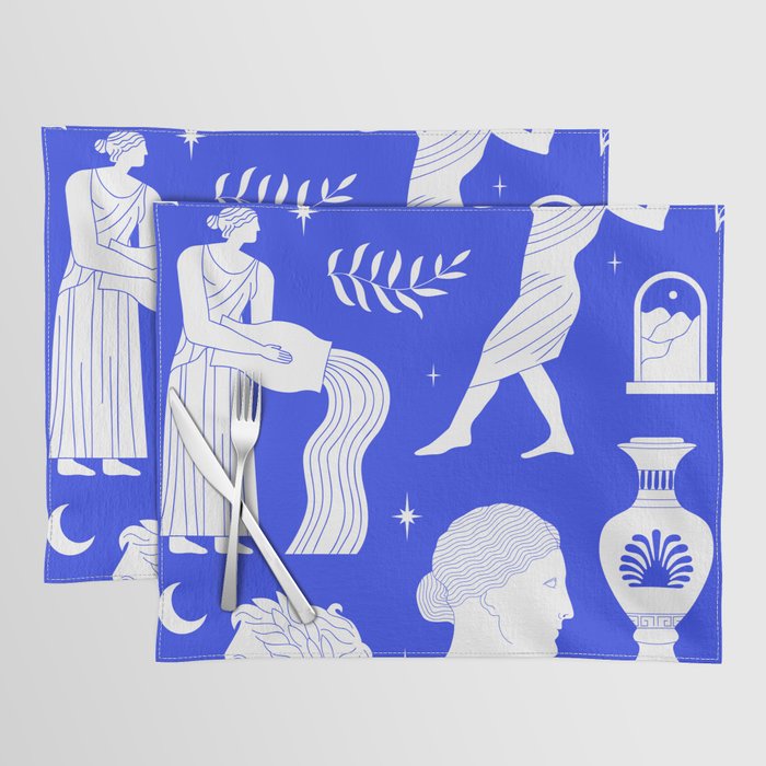 Blue greek statue and classic vintage monument pattern Placemat Gallery Image 1