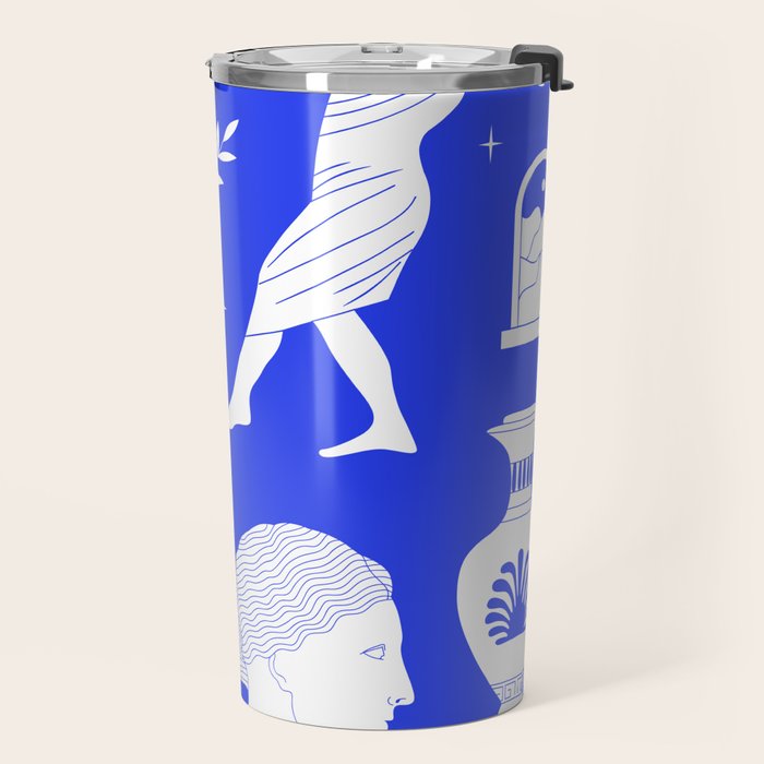 Blue greek statue and classic vintage monument pattern Travel Mug Gallery Image 2
