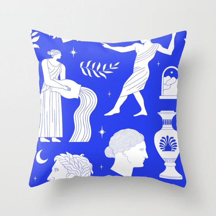 Blue greek statue and classic vintage monument pattern Throw Pillow Gallery Image 6
