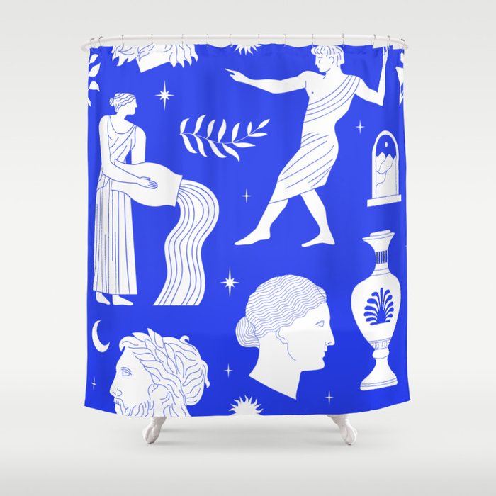 Blue greek statue and classic vintage monument pattern Shower Curtain Gallery Image 1