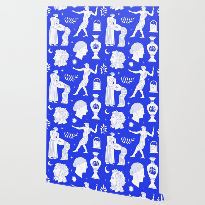 Blue greek statue and classic vintage monument pattern Wallpaper Gallery Image 2