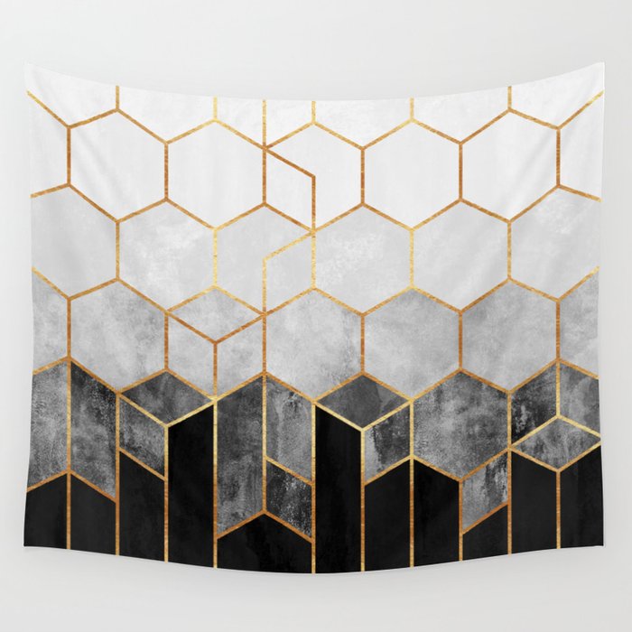 Charcoal Hexagons Wall Tapestry Gallery Image 4