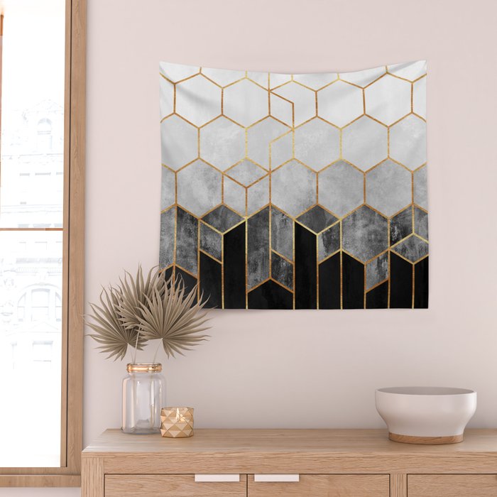 Charcoal Hexagons Wall Tapestry Gallery Image 2