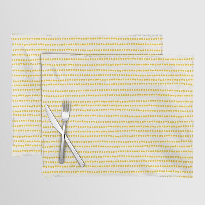 Mustard Yellow Smudgy Dotted Minimal Ink Stripes Pattern Placemat Gallery Image 1