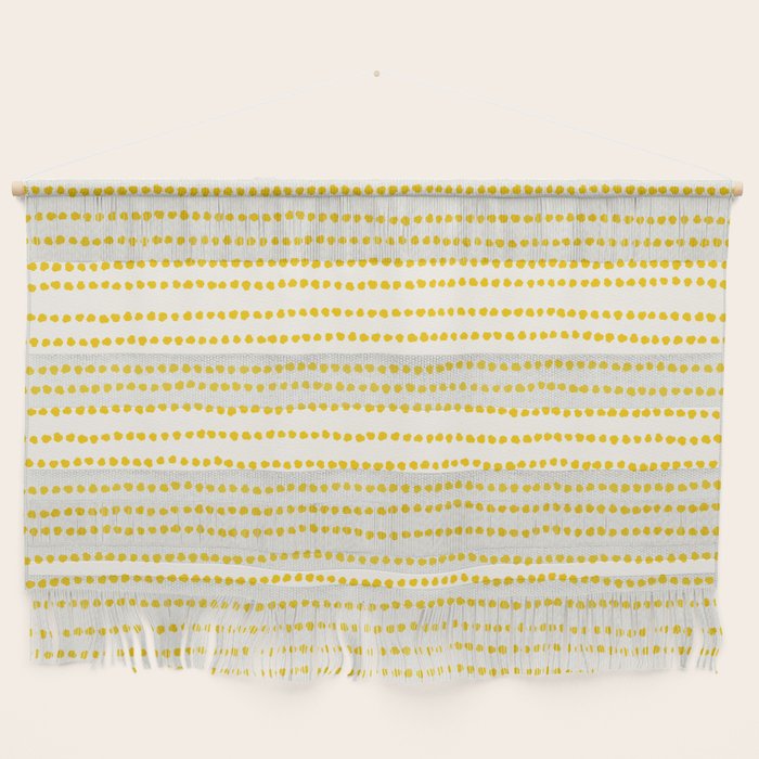 Mustard Yellow Smudgy Dotted Minimal Ink Stripes Pattern Wall Hanging Gallery Image 1