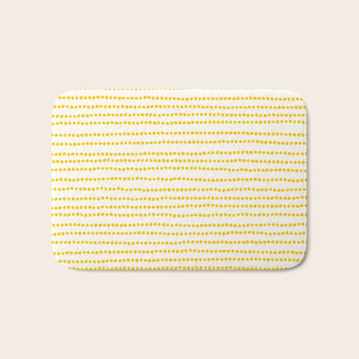 Mustard Yellow Smudgy Dotted Minimal Ink Stripes Pattern Bath Mat Gallery Image 1
