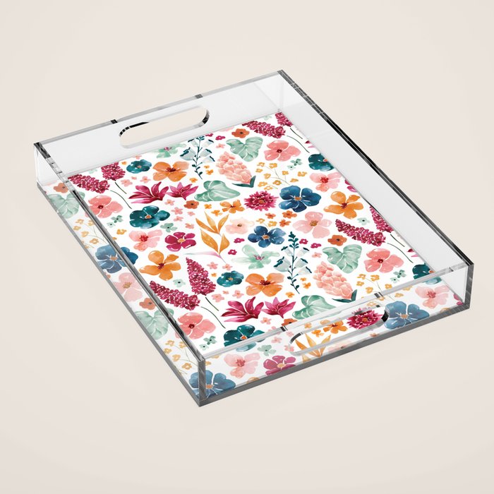 Colorful Tropical Jungle Watercolor Botanical Floral Acrylic Tray Gallery Image 1