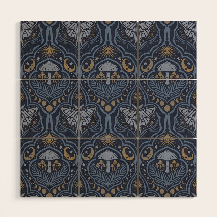 Celestial Forest Damask - celestial blue Wood Wall Art Gallery Image 1
