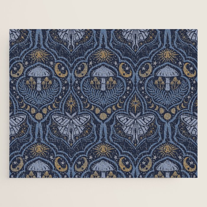 Celestial Forest Damask - celestial blue Jigsaw Puzzle