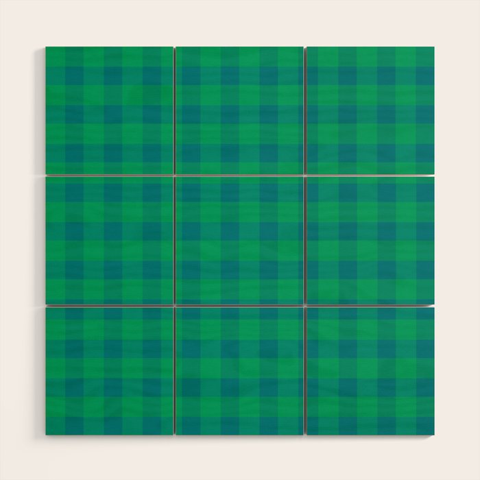 Retro Green Gingham Wood Wall Art Gallery Image 1
