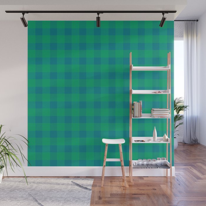 Retro Green Gingham Wall Mural Gallery Image 1