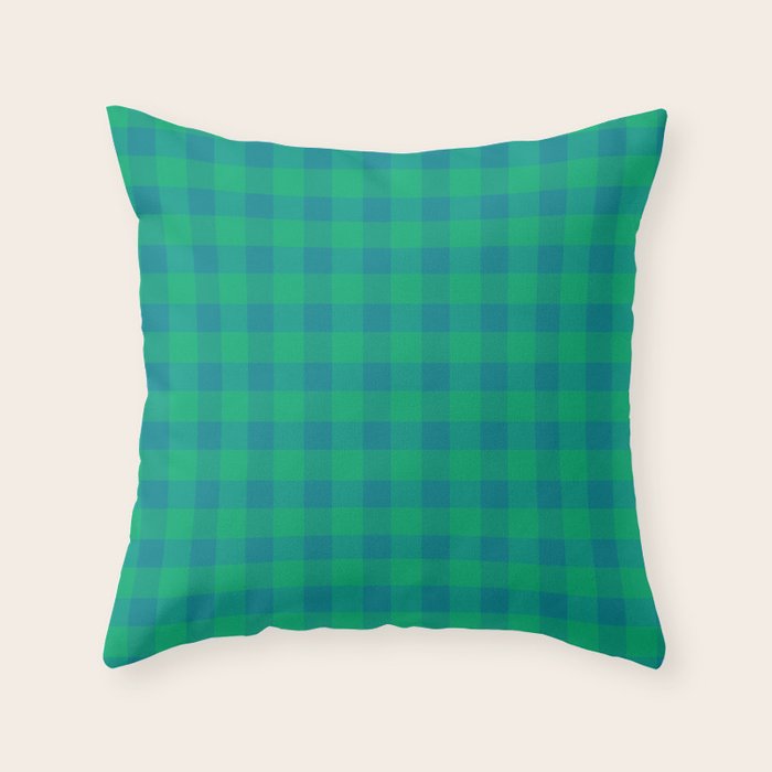 Retro Green Gingham Throw Pillow Gallery Image 1