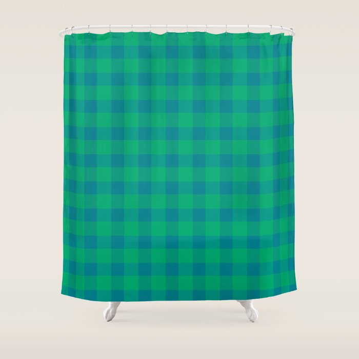 Retro Green Gingham Shower Curtain Gallery Image 1
