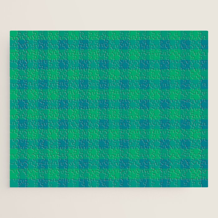 Retro Green Gingham Jigsaw Puzzle Gallery Image 1