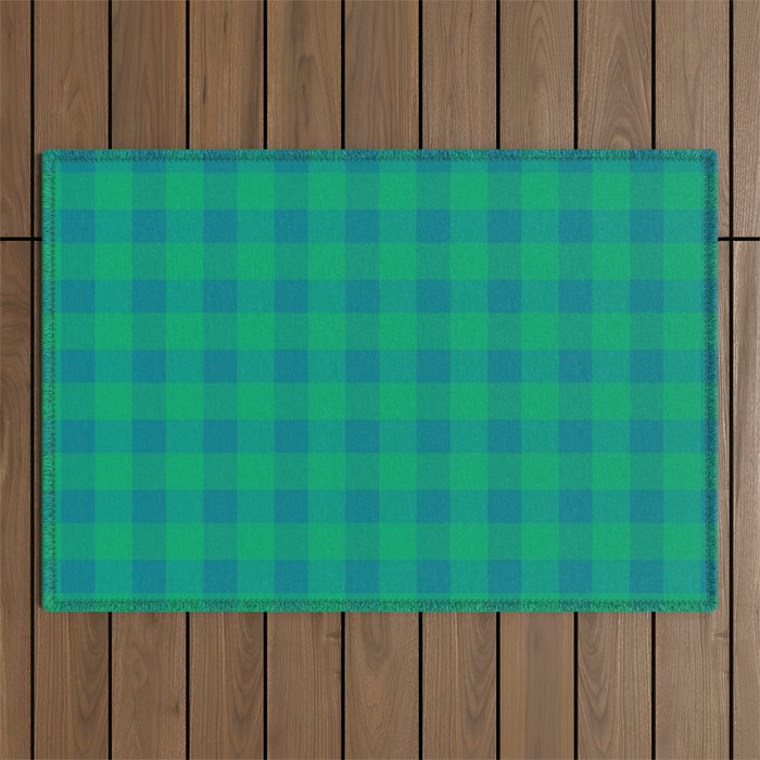 Retro Green Gingham Outdoor Rug Gallery Image 1