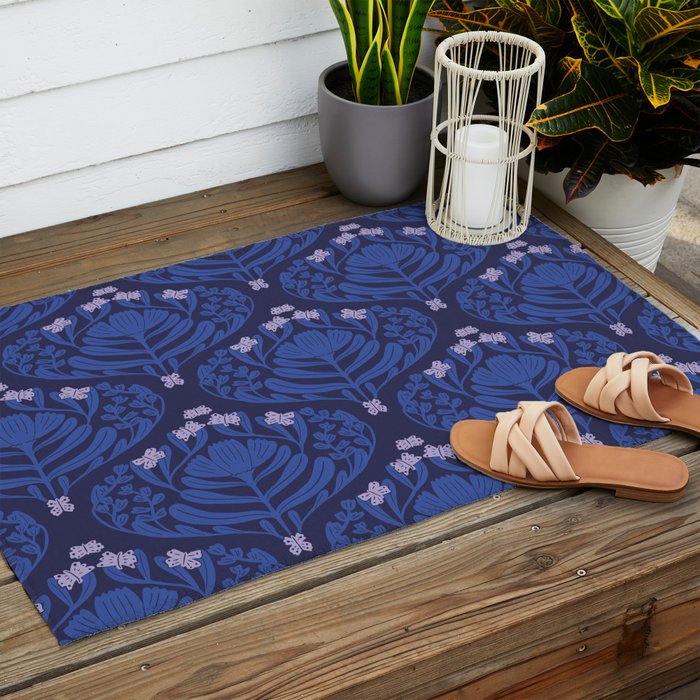 Butterflies and blossom blues pattern Outdoor Rug Gallery Image 2