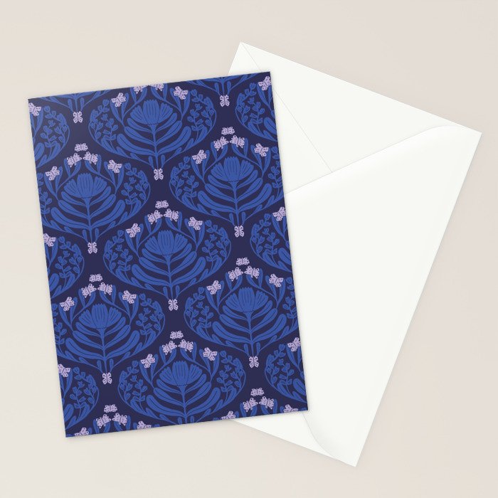 Butterflies and blossom blues pattern Stationery Card Gallery Image 2