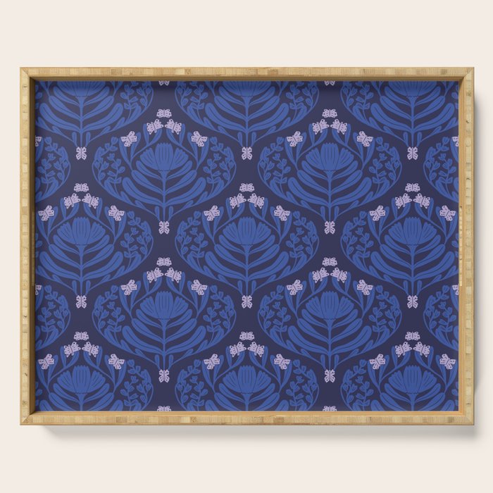 Butterflies and blossom blues pattern Serving Tray Gallery Image 1