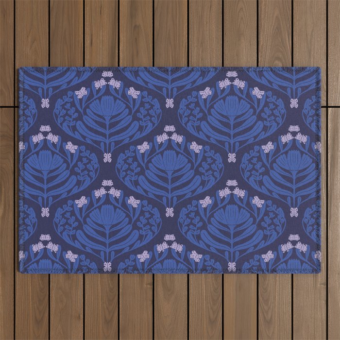 Butterflies and blossom blues pattern Outdoor Rug Gallery Image 1