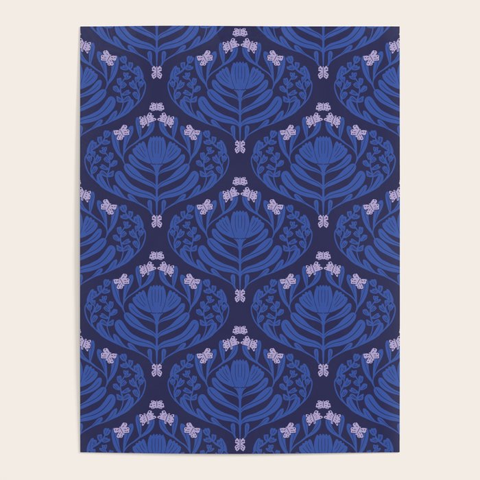 Butterflies and blossom blues pattern Poster Gallery Image 4