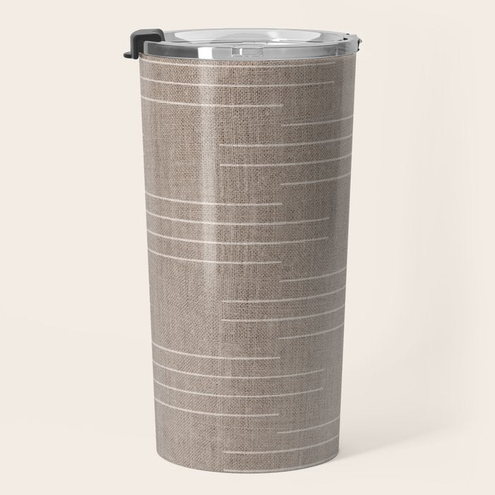 Minimalist, Boho, Line Art in Stone Beige Travel Mug Gallery Image 3