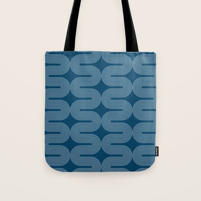 Mid Century Modern Geometric 101 in night Blue (Rainbow Abstract) Tote Bag Gallery Image 1