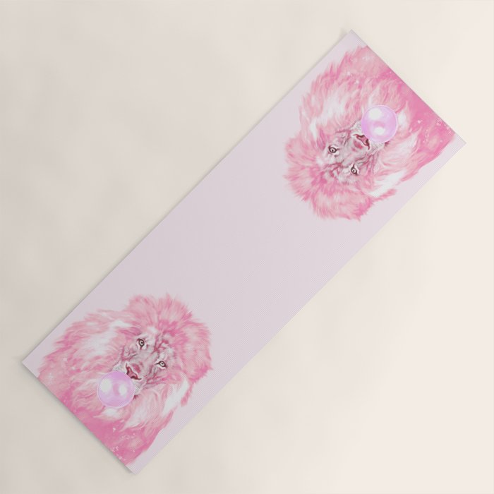Lion Chewing Bubble Gum in Pink Yoga Mat Gallery Image 1