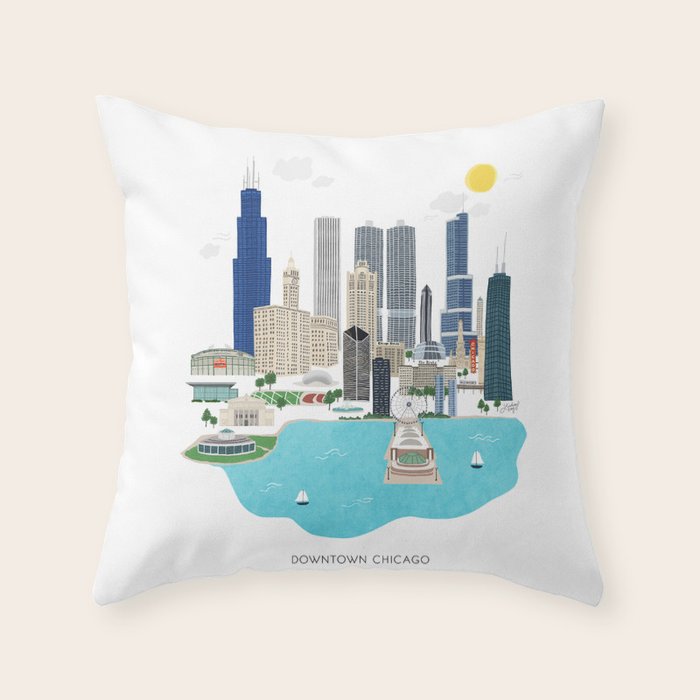 Chicago Illustration Throw Pillow Gallery Image 1