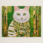 Klimt White Cat with Green Eyes Jigsaw Puzzle Gallery Image 1