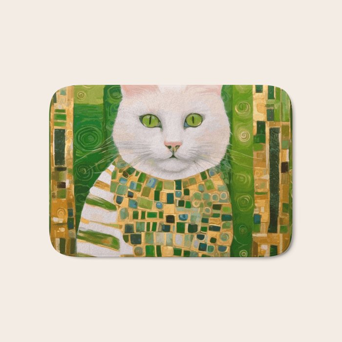 Klimt White Cat with Green Eyes Bath Mat Gallery Image 1