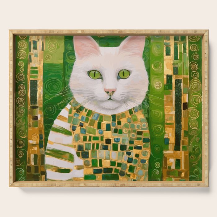 Klimt White Cat with Green Eyes Serving Tray Gallery Image 1
