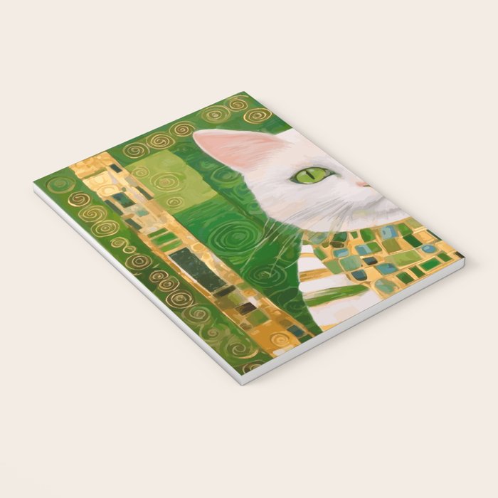 Klimt White Cat with Green Eyes Notebook Gallery Image 3
