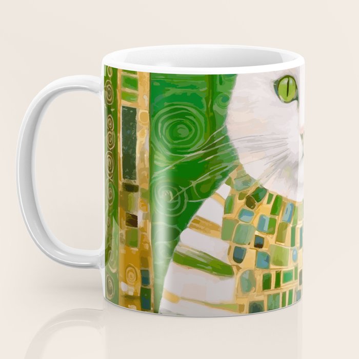 Klimt White Cat with Green Eyes Coffee Mug Gallery Image 3