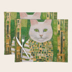 Klimt White Cat with Green Eyes Placemat Gallery Image 1