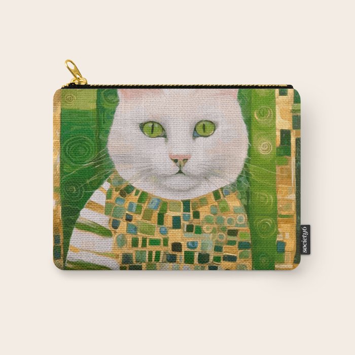 Klimt White Cat with Green Eyes Carry All Pouch Gallery Image 1