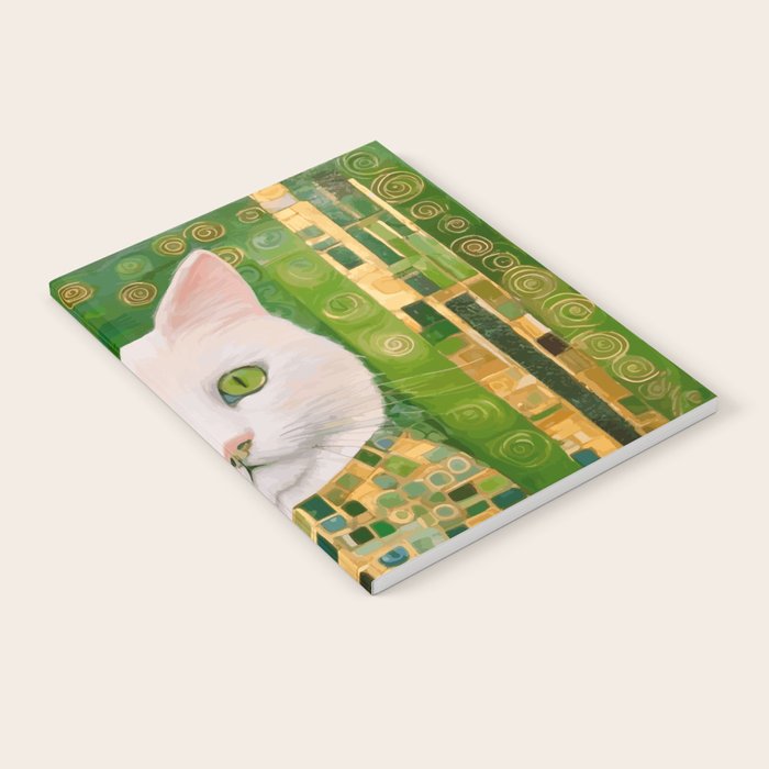 Klimt White Cat with Green Eyes Notebook Gallery Image 1