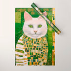 Klimt White Cat with Green Eyes Wrapping Paper Gallery Image 1