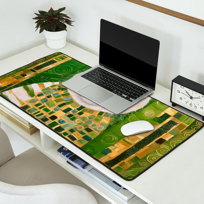 Klimt White Cat with Green Eyes Desk Mat Gallery Image 2
