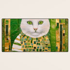 Klimt White Cat with Green Eyes Desk Mat Gallery Image 3