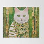 Klimt White Cat with Green Eyes Throw Blanket Gallery Image 2