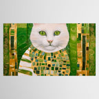 Klimt White Cat with Green Eyes Tablecloth Gallery Image 2