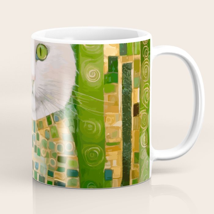 Klimt White Cat with Green Eyes Coffee Mug Gallery Image 1