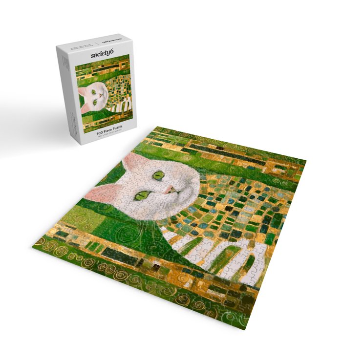 Klimt White Cat with Green Eyes Jigsaw Puzzle Gallery Image 2