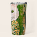 Klimt White Cat with Green Eyes Travel Mug Gallery Image 2