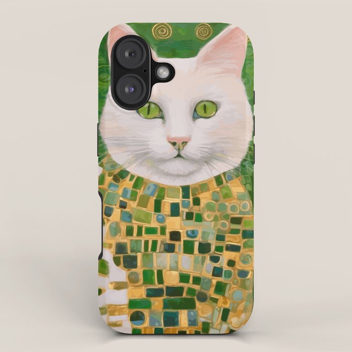 Klimt White Cat with Green Eyes iPhone Case Gallery Image 1