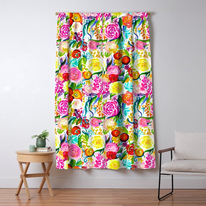 Bright Colorful Floral painting Window Curtain Gallery Image 1